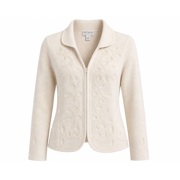 Talbots Tops - Talbots Collection Silk Blend Cardigan Jacket Medium Cream Embroidered sweater
